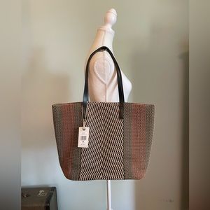 NWT Lucky Brand Large Cotton Tote with Leather Trim $128 MSRP
